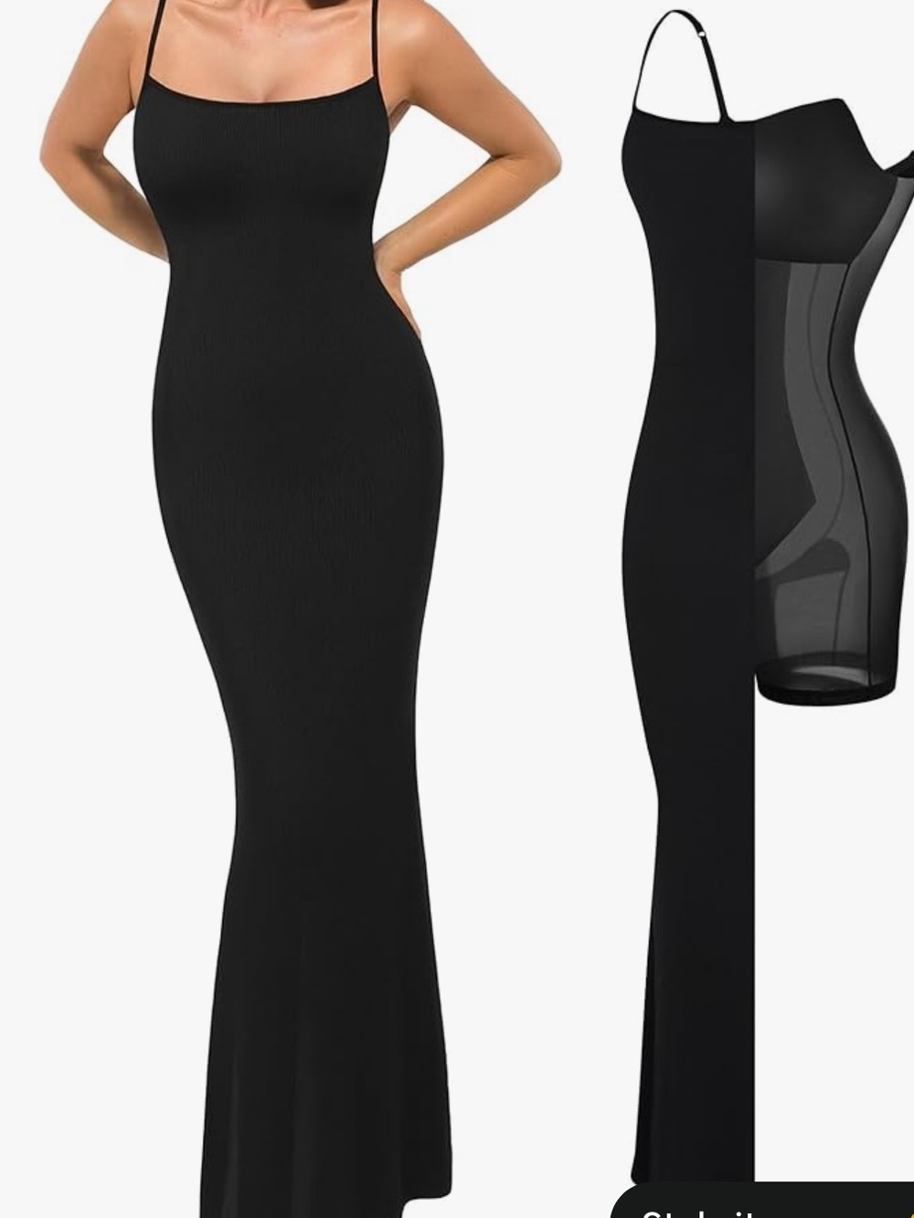 Popilush bodycon Black Ribbed Women's maxi tank shapewear dress tummy control L